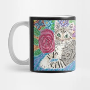 Cute Tabby cat flowers butterflies Mug